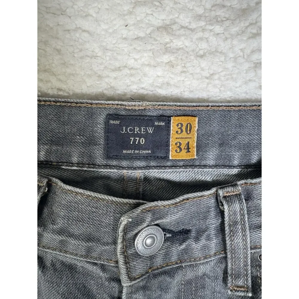 J Crew 770 Jeans Mens 30x34 Gray Kaihara Japanese Denim Slim Fit Straight Leg